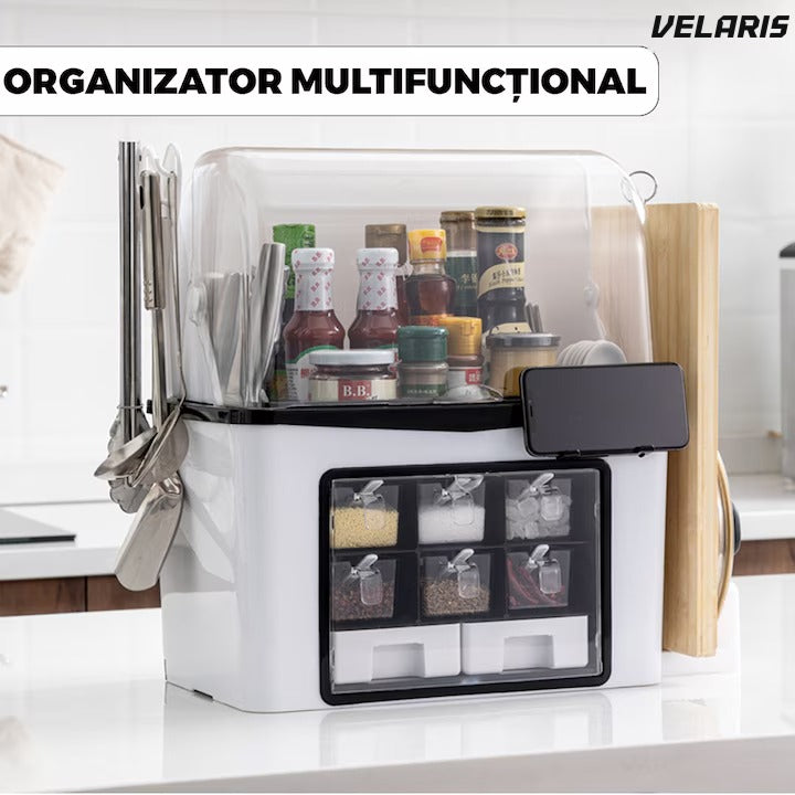 Organizator bucatarie multifunctional, 46 x 26 x 43 cm, alb