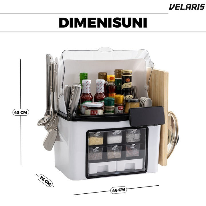 Organizator bucatarie multifunctional, 46 x 26 x 43 cm, alb