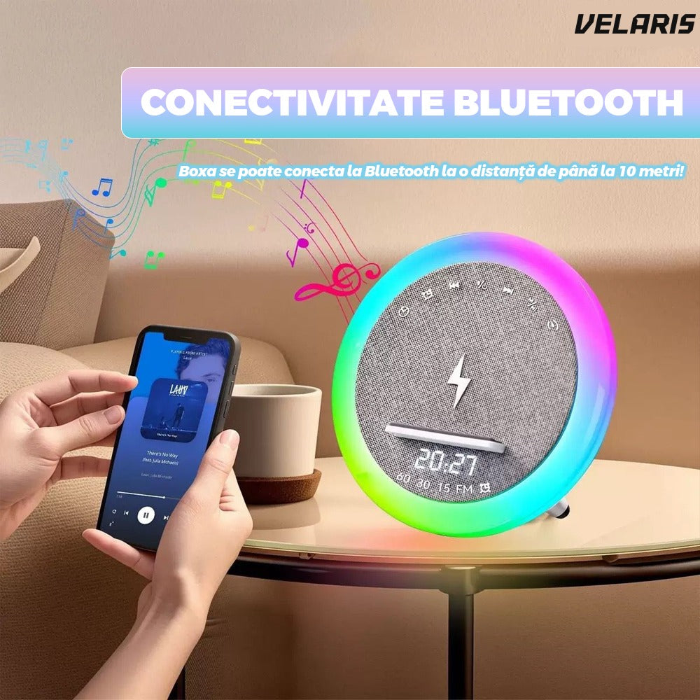 Boxă mini multifuncțională, LED RGB, încărcător wireless, radio, Bluetooth 5.3
