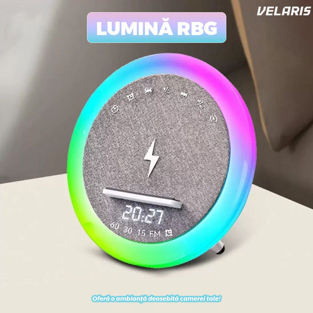 Boxă mini multifuncțională, LED RGB, încărcător wireless, radio, Bluetooth 5.3