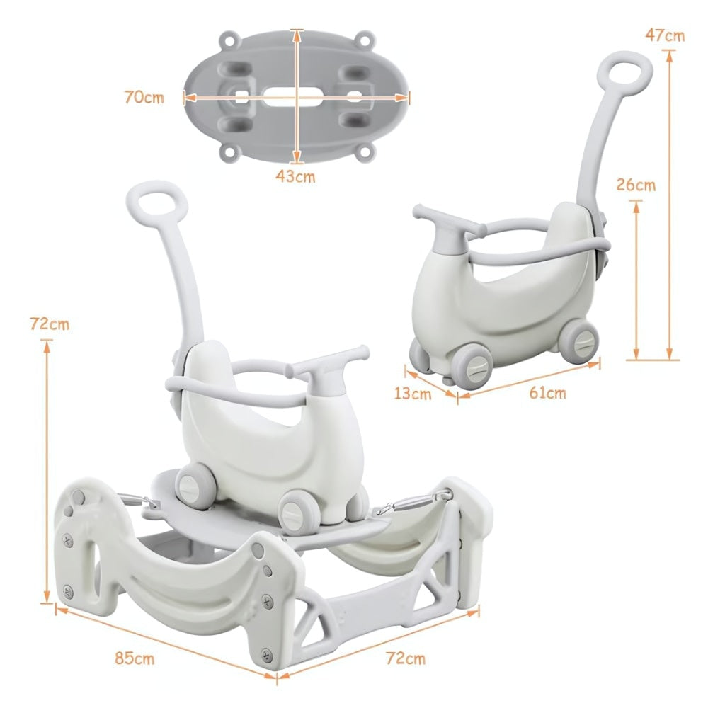 Jucărie multifuncțională 5 în 1, balansoar, tricicletă, placă echilibru și trotinetă, până la 40 kg, bej