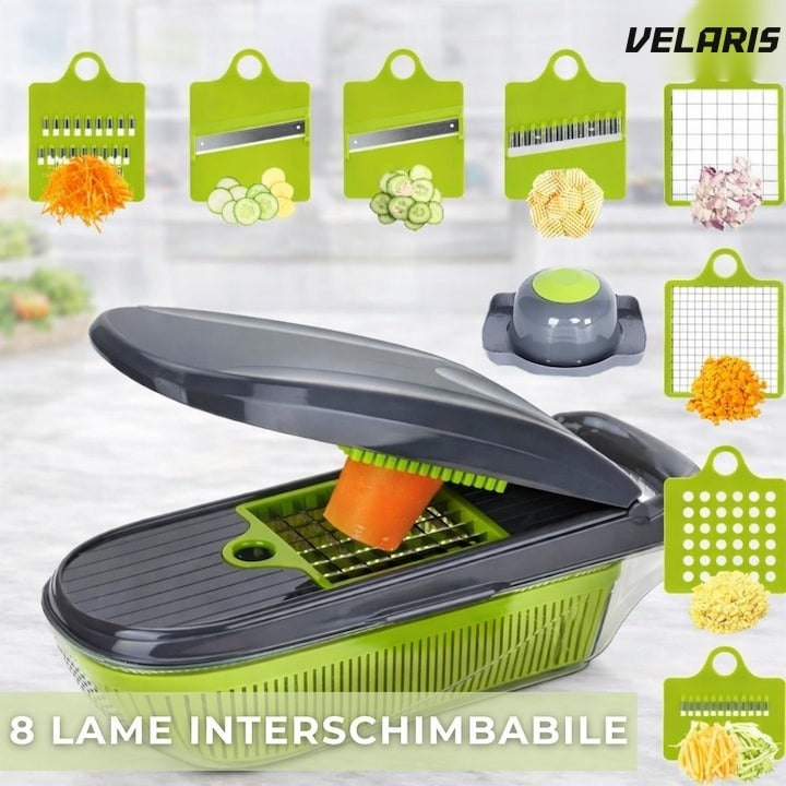 Razatoare multifuncțională legume 12 în 1, 8 lame inox interschimbabile, recipient 1,5 L