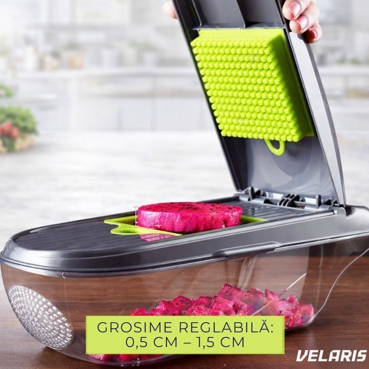 Razatoare multifuncțională legume 12 în 1, 8 lame inox interschimbabile, recipient 1,5 L