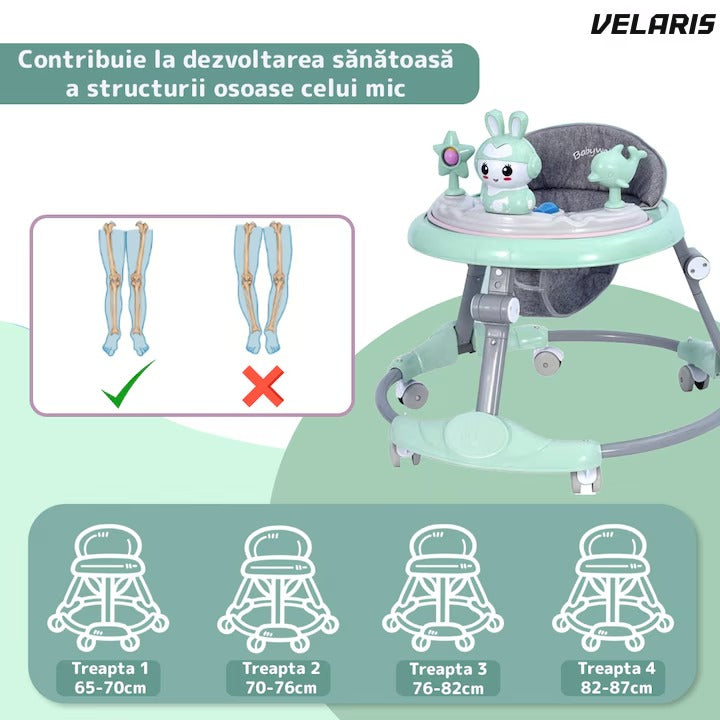 Premergatoare multifuncțională pentru bebeluși cu tavă de joacă, muzică și pliabilă