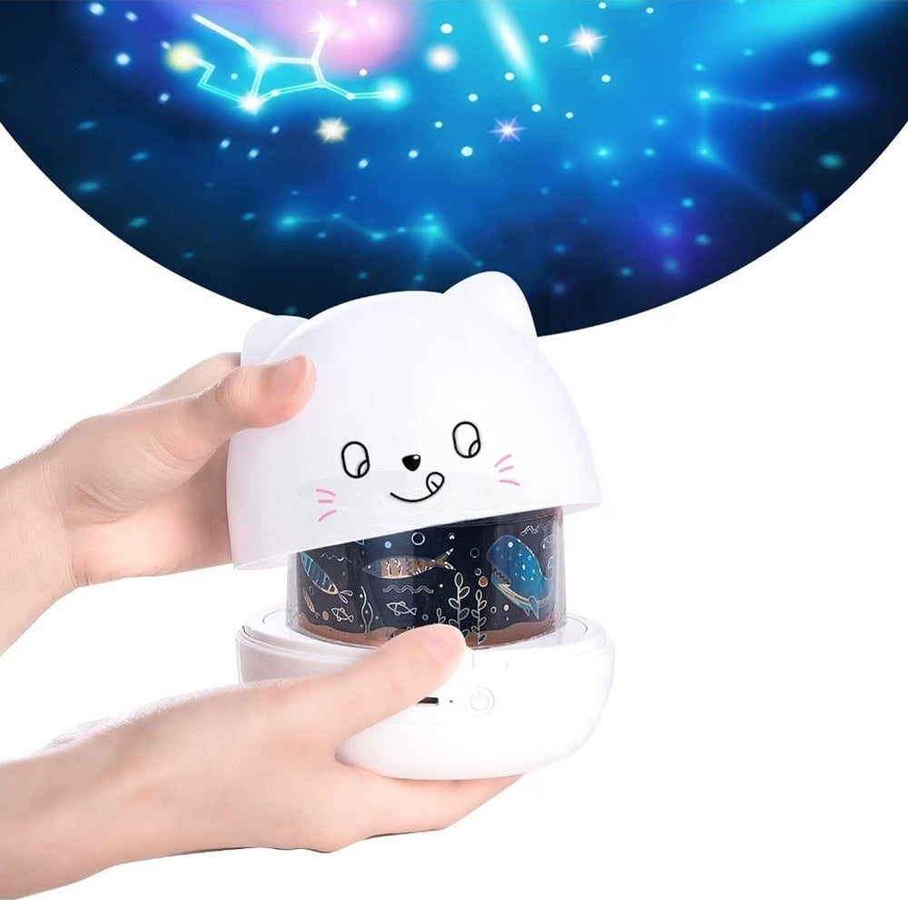 Veilă musicală cu proiector, design urs, Bluetooth, LED multicolor, rotativă, 6 moduri