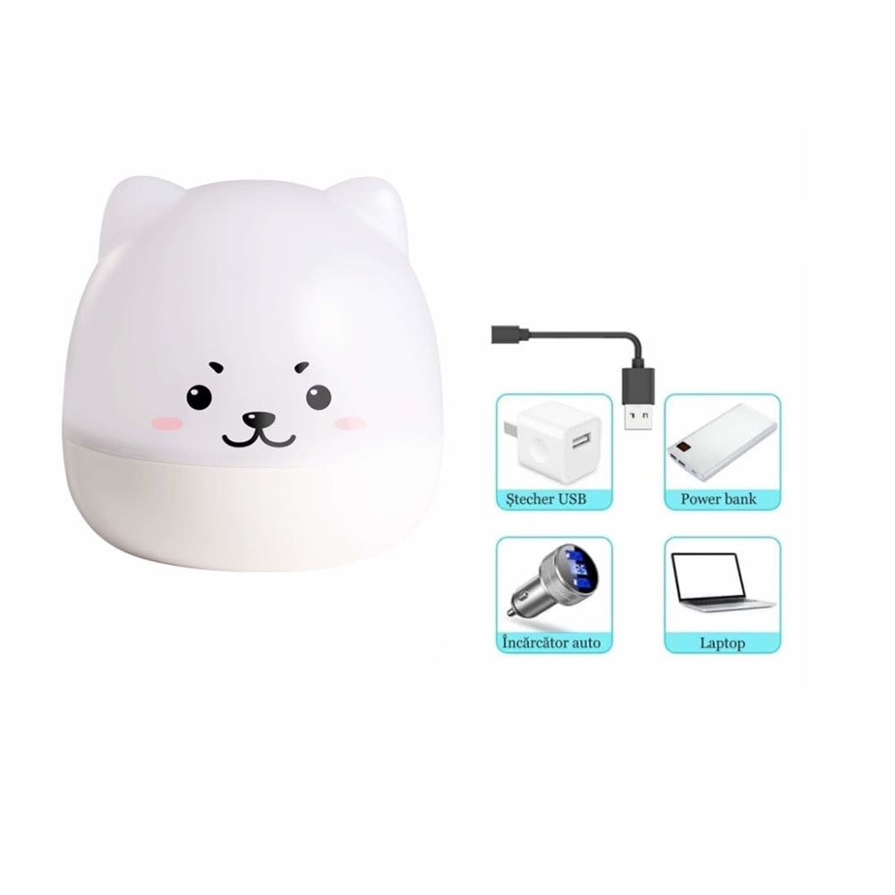 Veilă musicală cu proiector, design urs, Bluetooth, LED multicolor, rotativă, 6 moduri