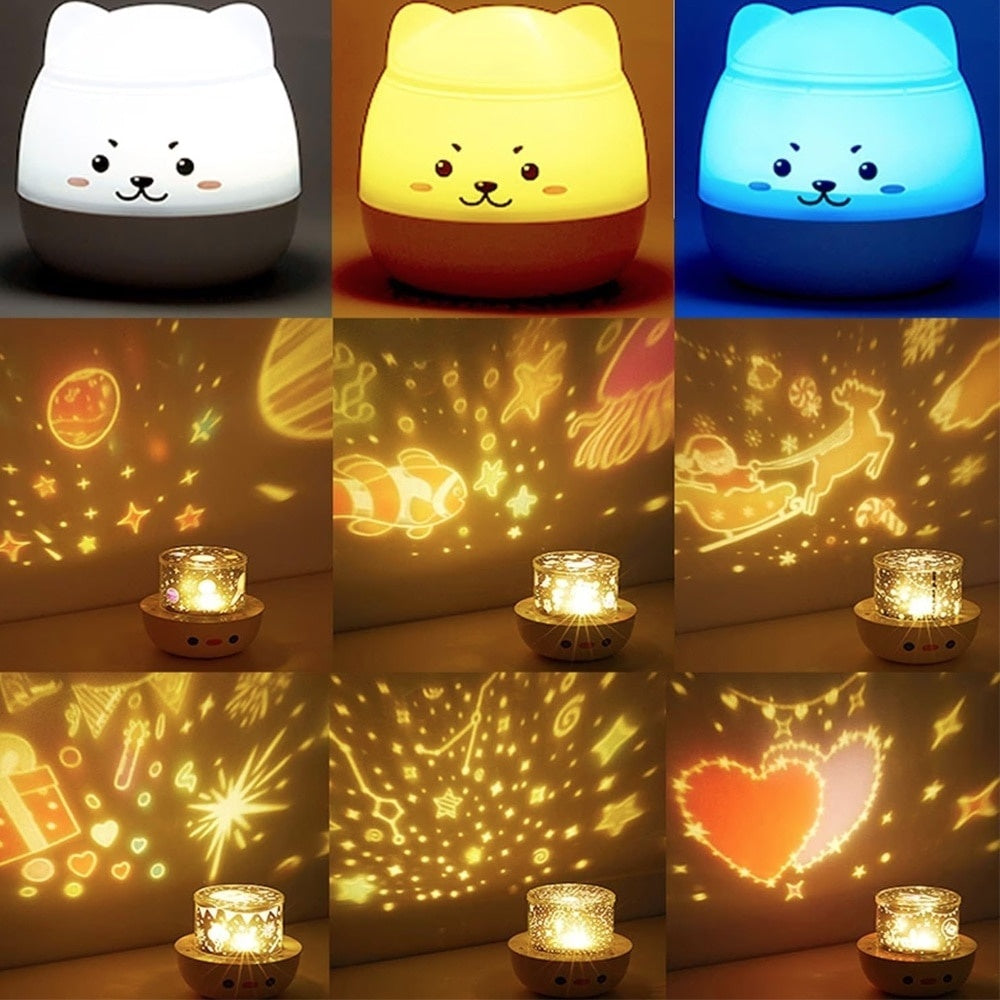 Veilă musicală cu proiector, design urs, Bluetooth, LED multicolor, rotativă, 6 moduri