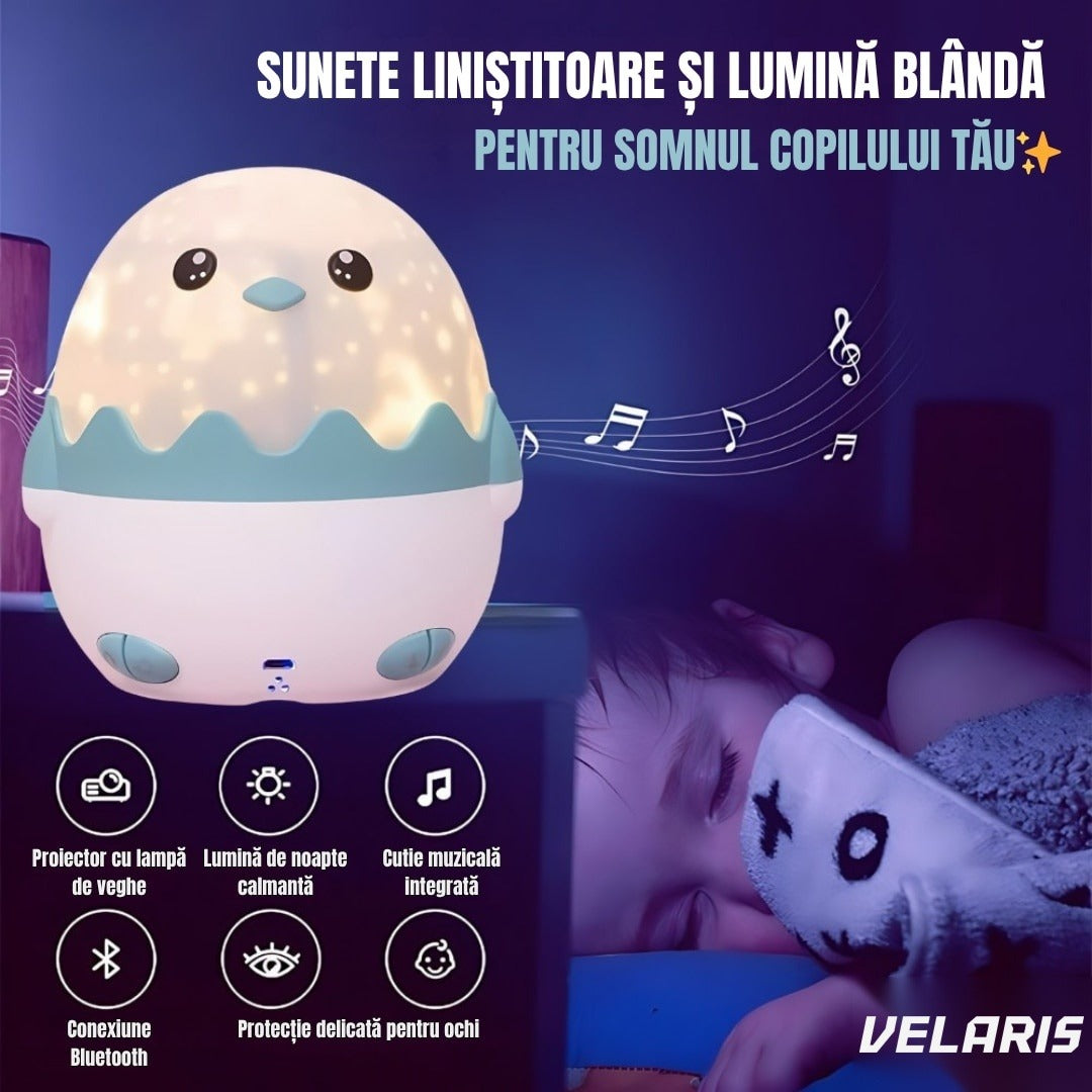Lampă de noapte pinguin cu 13 proiecții, lumini multicolore, albastru, 125 mm