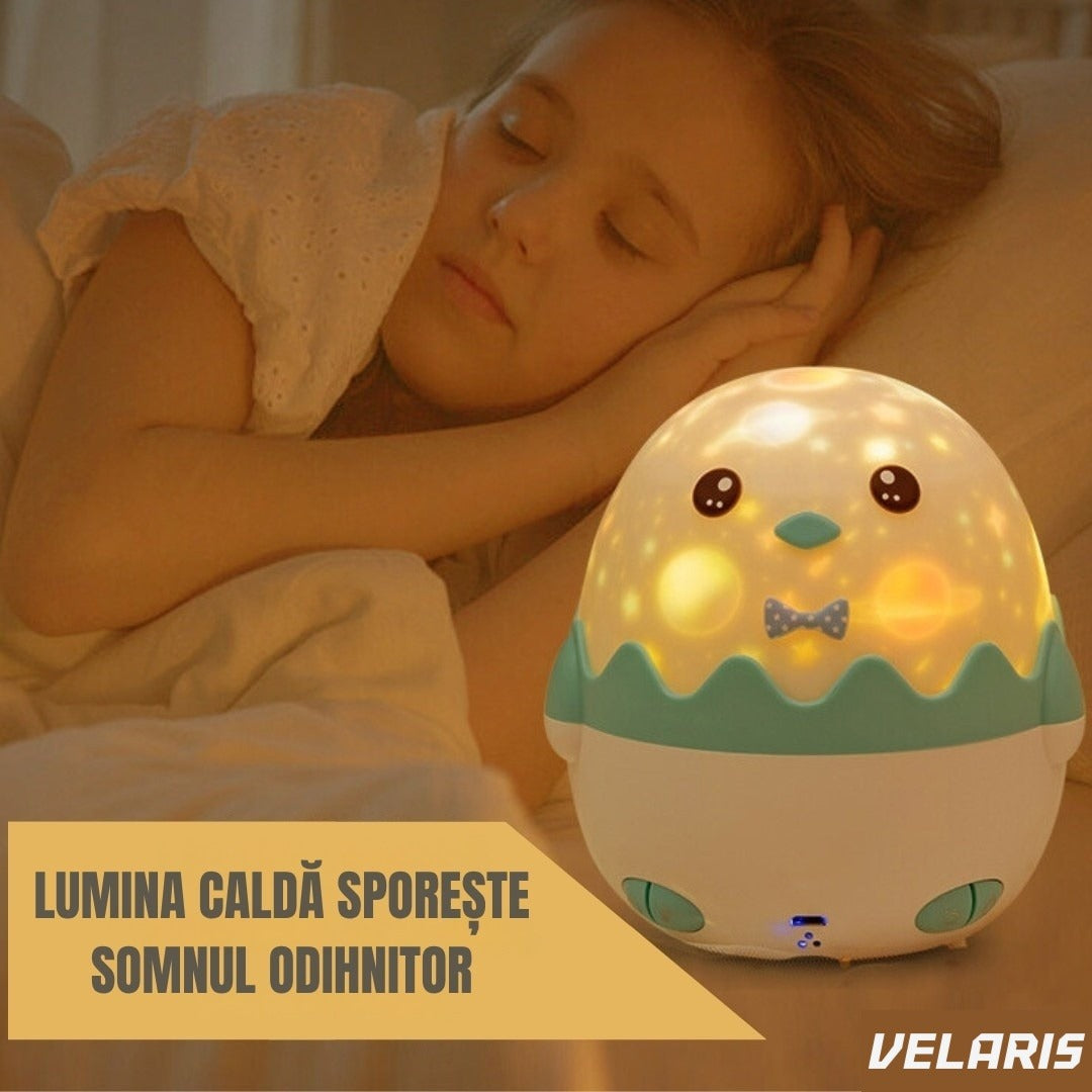 Lampă de noapte pinguin cu 13 proiecții, lumini multicolore, albastru, 125 mm