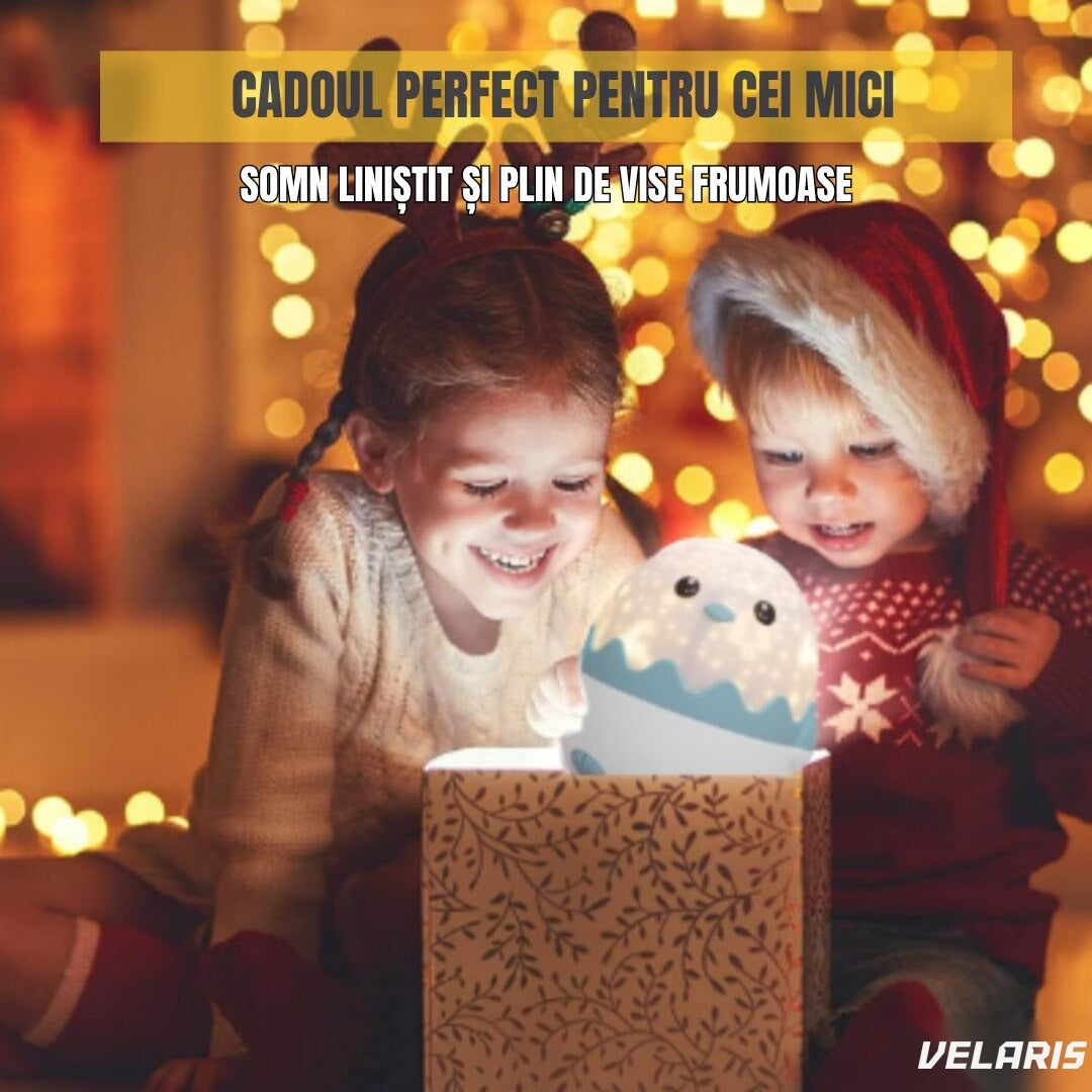 Lampă de noapte pinguin cu 13 proiecții, lumini multicolore, albastru, 125 mm