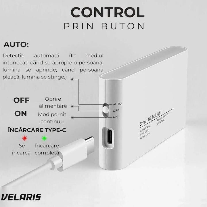 Lampa veghe perete cu senzor mișcare și amurg, LED 3000K, iluminare laterală, USB-C, 1 buc