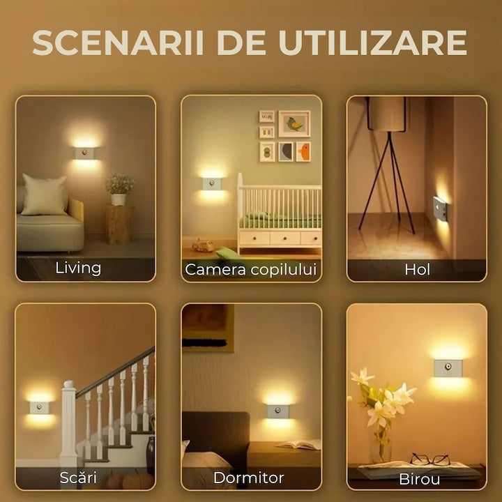 Lampa veghe perete cu senzor mișcare și amurg, LED 3000K, iluminare laterală, USB-C, 1 buc