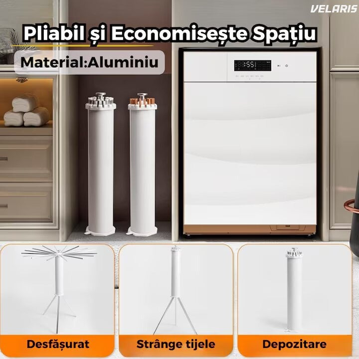 Uscător rufe tip caracatiță, 1 nivel rotativ rabatabil, picioare stabile, aluminiu, ideal spații mici