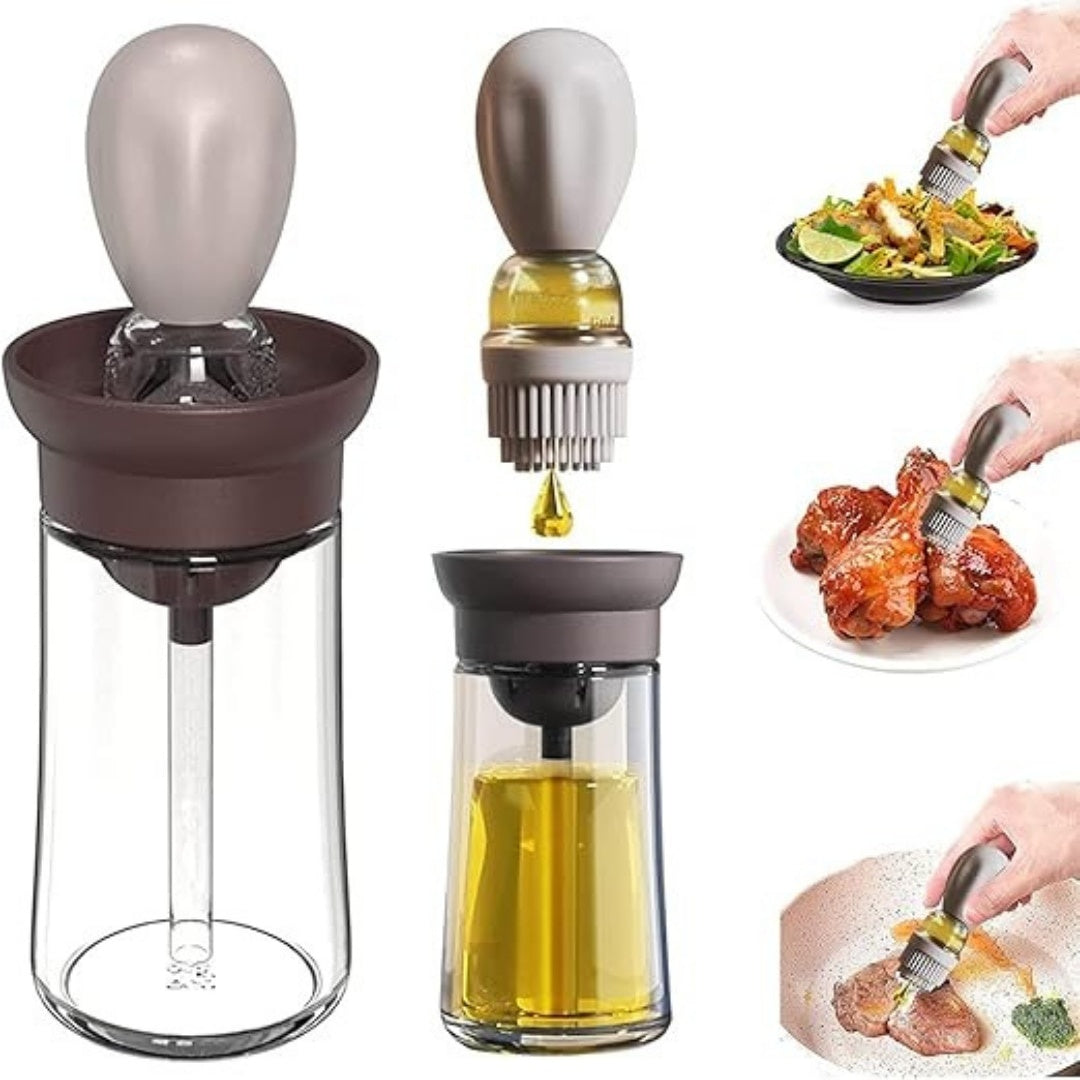Sticlă pentru ulei cu pensulă din silicon, sticlă borosilicată, rezistentă până la 250°C, scală gradată, multicolor