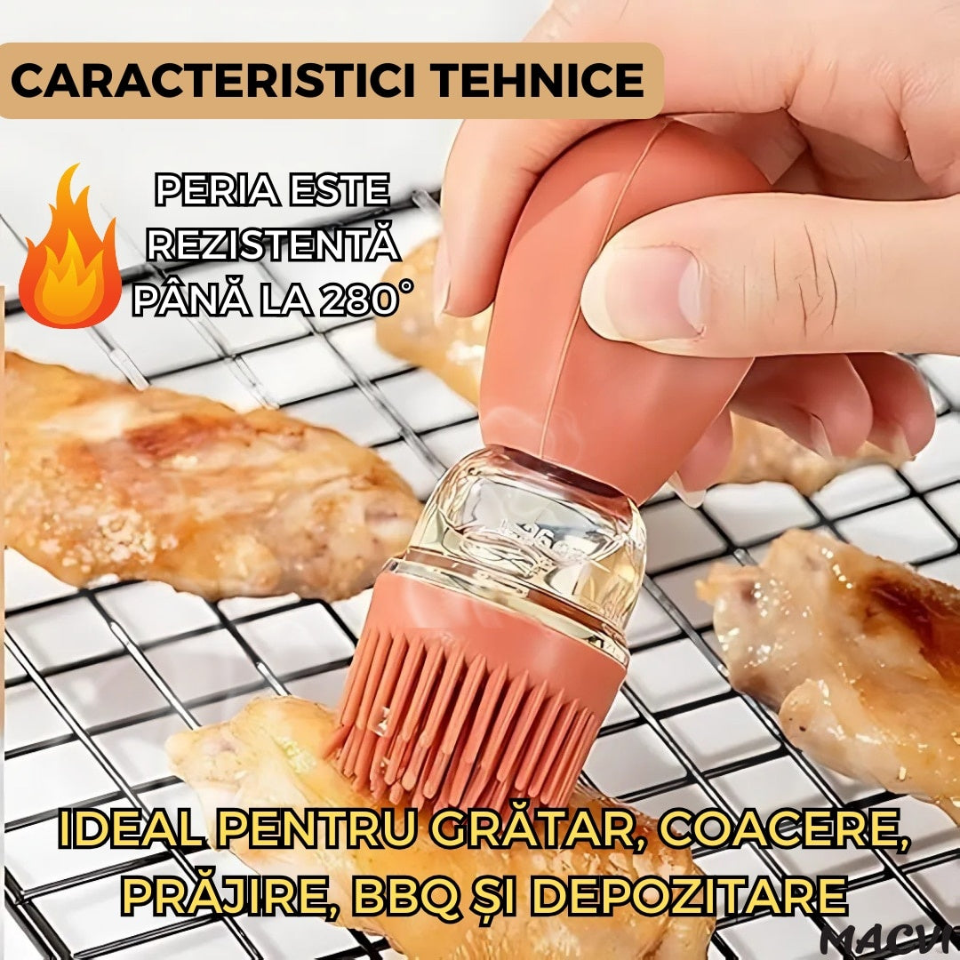 Sticlă pentru ulei cu pensulă din silicon, sticlă borosilicată, rezistentă până la 250°C, scală gradată, multicolor