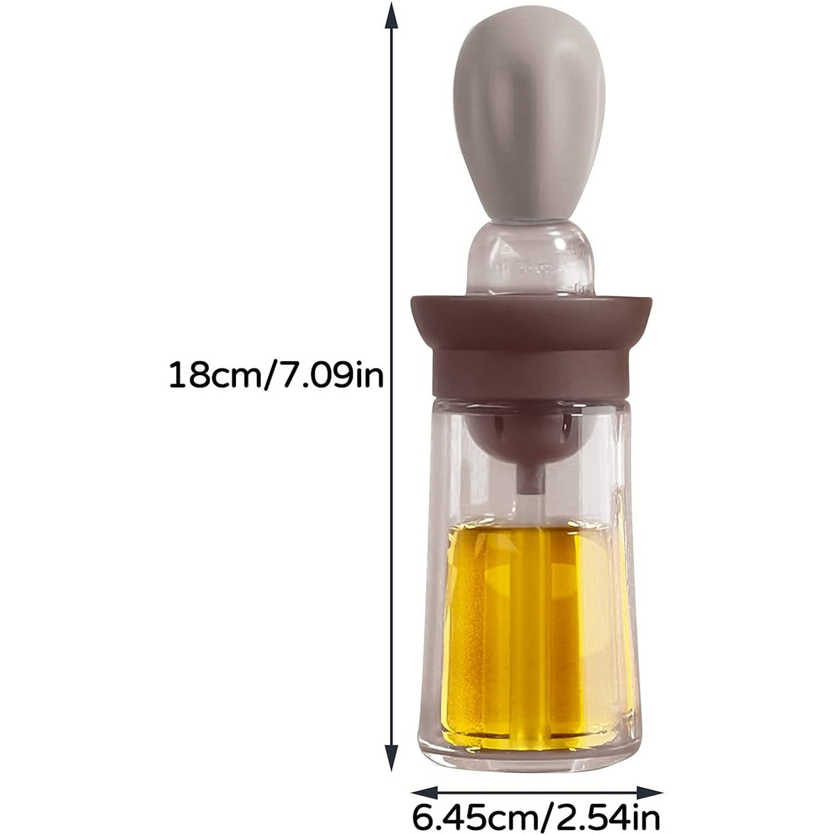 Sticlă pentru ulei cu pensulă din silicon, sticlă borosilicată, rezistentă până la 250°C, scală gradată, multicolor