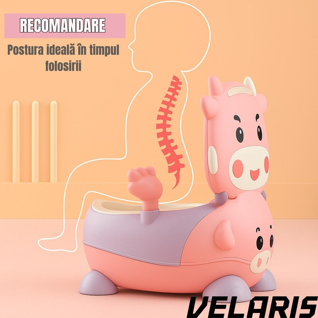Olita pentru copii cu manere, interior detasabil, colac moale, anti-stropire, spatar ergonomic, margini rotunjite, material non-toxic, roz