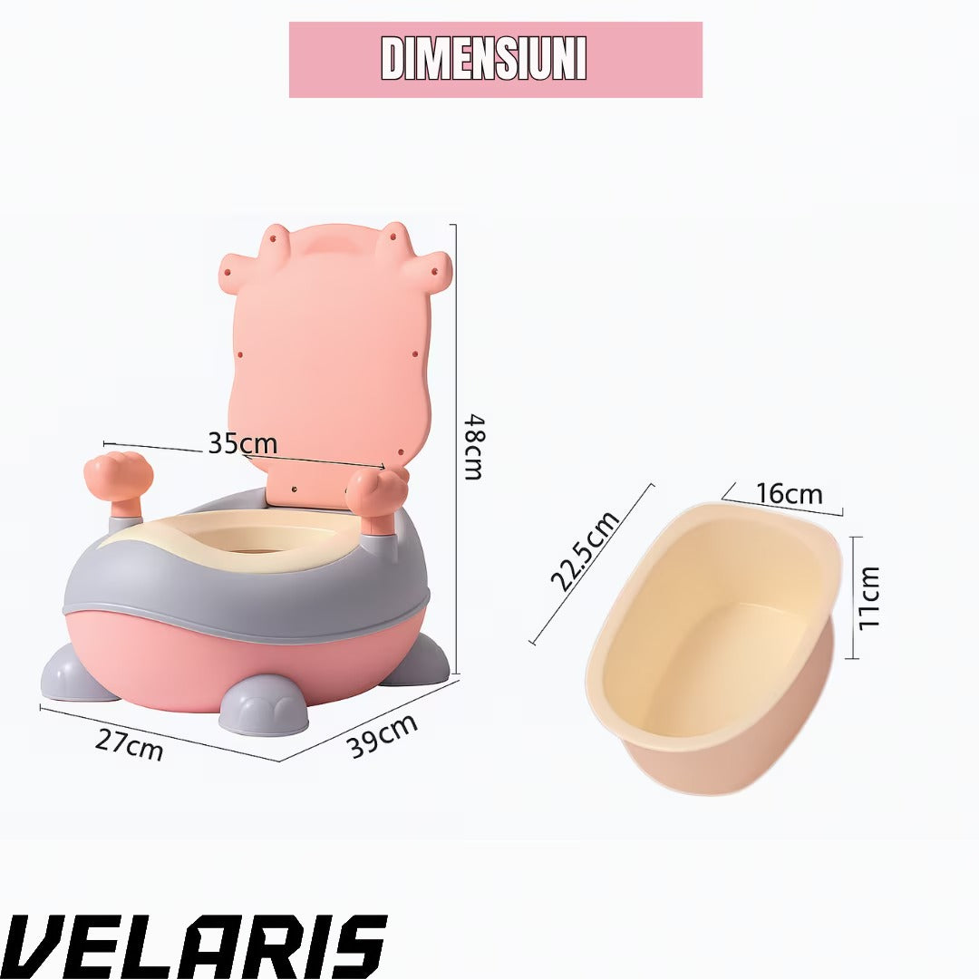 Olita pentru copii cu manere, interior detasabil, colac moale, anti-stropire, spatar ergonomic, margini rotunjite, material non-toxic, roz