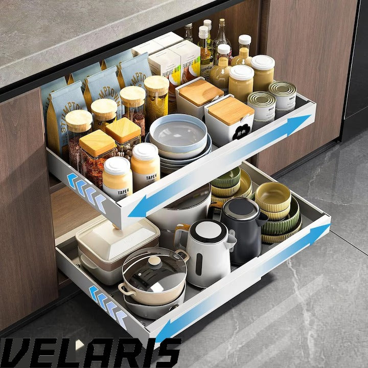 Organizator extensibil pentru dulapuri, metal, sertar glisant, montare adeziva, capacitate mare, alb