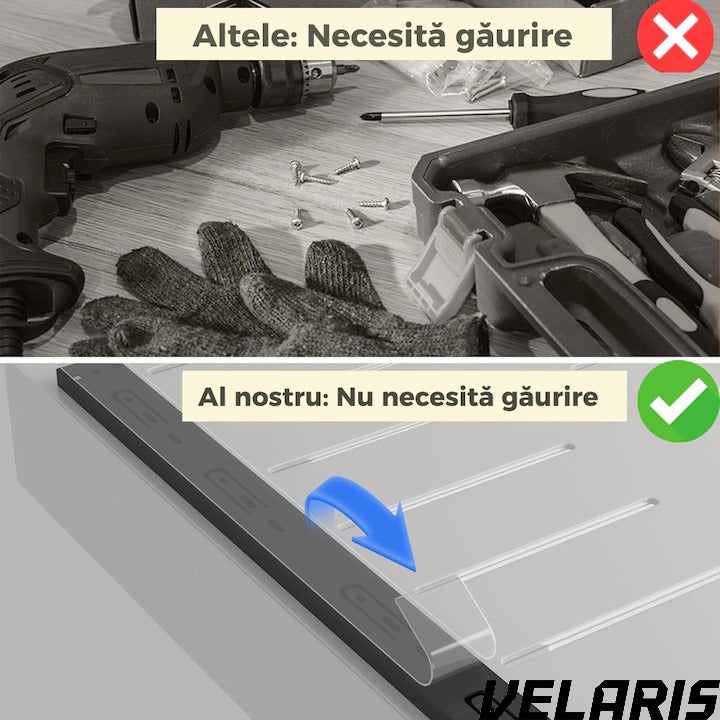 Organizator extensibil pentru dulapuri, metal, sertar glisant, montare adeziva, capacitate mare, gri
