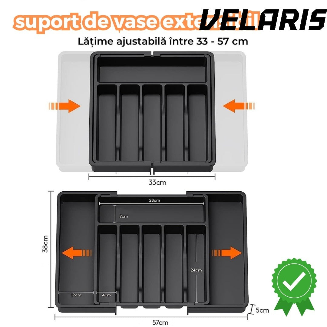 Organizator tacamuri sertar extensibil 8 compartimente bloc pentru cutite detasabil negru