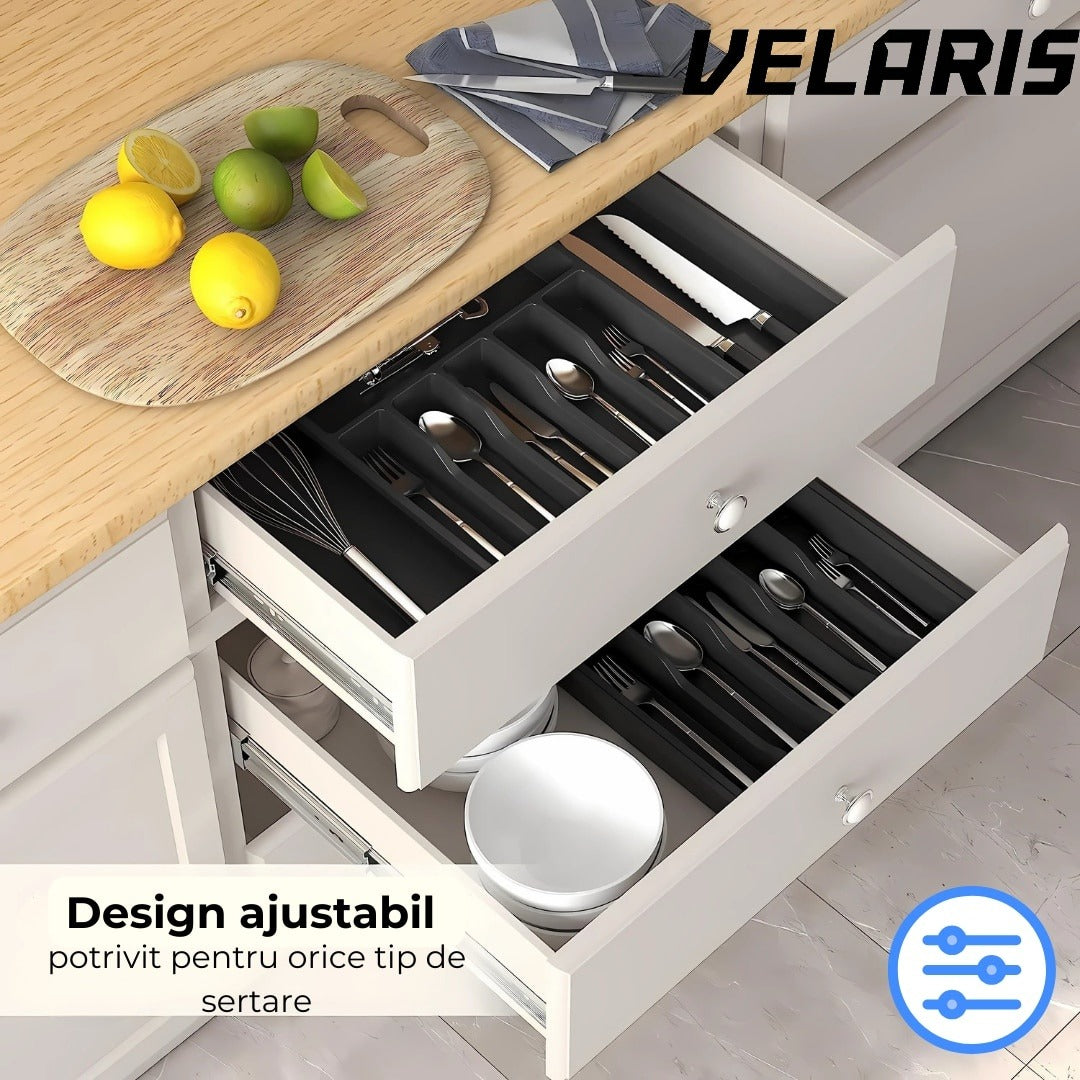 Organizator tacamuri sertar extensibil 8 compartimente bloc pentru cutite detasabil negru