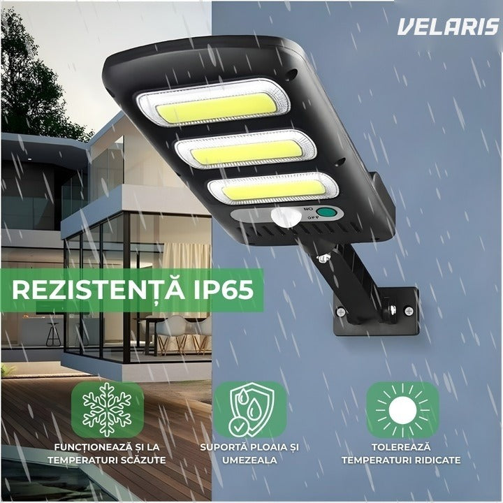 Lampă solară LED de perete, 150 COB, senzor mișcare, 2400mAh, IP65, 6500K, 120°