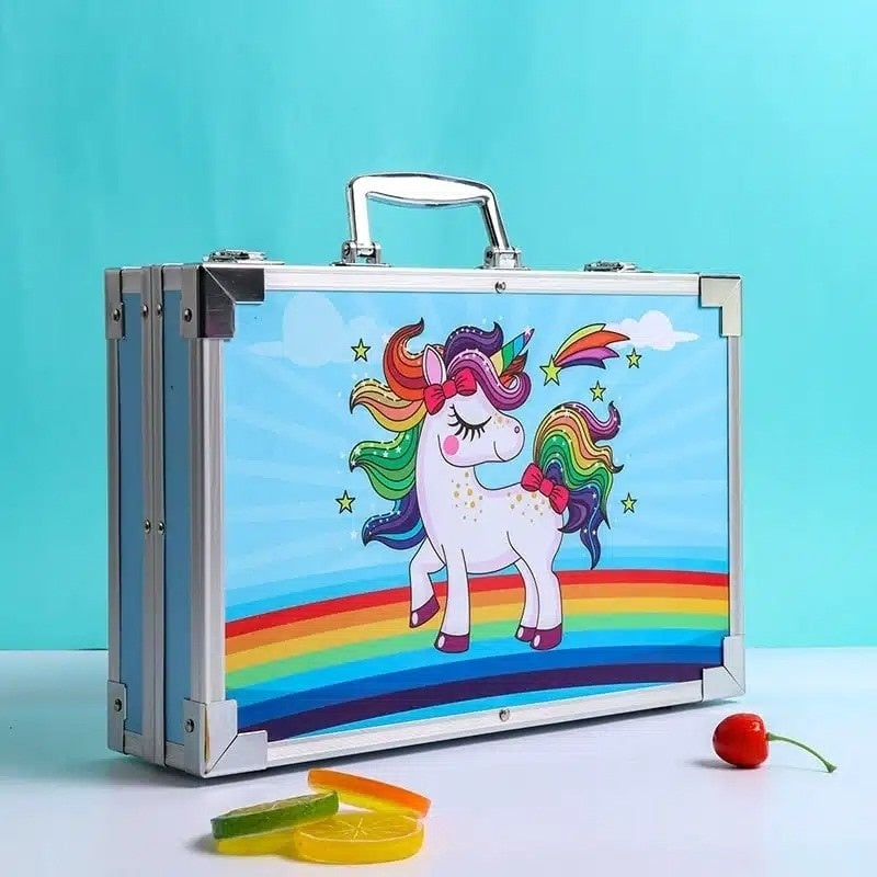 Set picturi și desen, 145 piese, cutie metal albastră, copii, 38x26x4cm