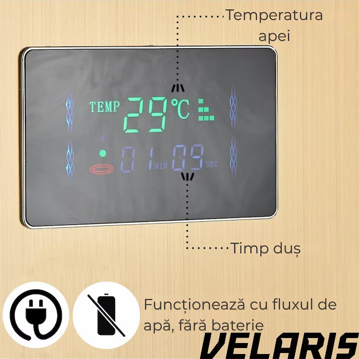 Panou dus hidromasaj 5 functii LED digital inox auriu satin 120 cm, afisaj temperatura anticalcar dus tip ploaie cascada, para mobila, jeturi masaj baie, premium
