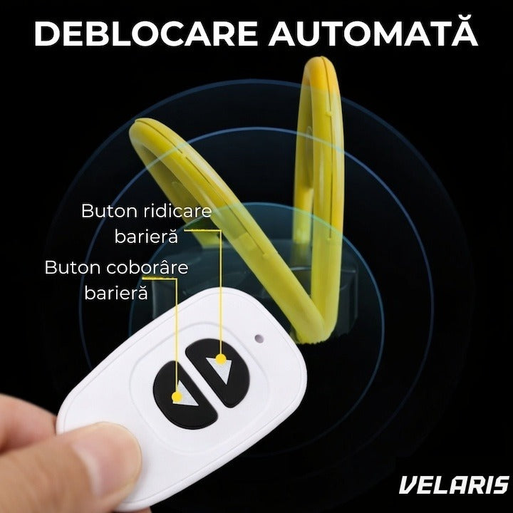 Barieră parcare cu telecomandă, acționare electrică, alimentare cu baterii, protecție IP66