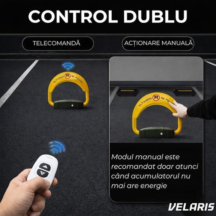 Barieră parcare cu telecomandă, acționare electrică, alimentare cu baterii, protecție IP66