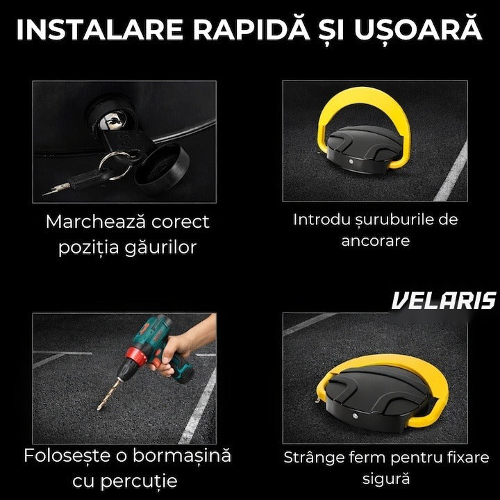 Barieră parcare cu telecomandă, acționare electrică, alimentare cu baterii, protecție IP66