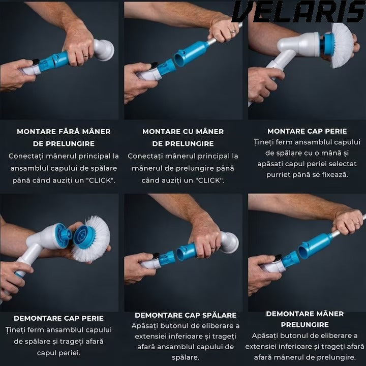 Perie Electrica de Curatare cu 3 Capete Intersanjabile, 300 RPM, Acumulator Reincarcabil, Maner Telescopic - Ideala pentru Gresie, Faianta, Cada, Dus