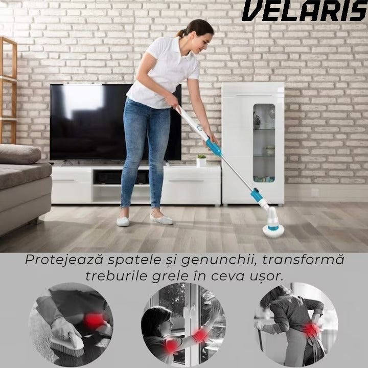 Perie Electrica de Curatare cu 3 Capete Intersanjabile, 300 RPM, Acumulator Reincarcabil, Maner Telescopic - Ideala pentru Gresie, Faianta, Cada, Dus