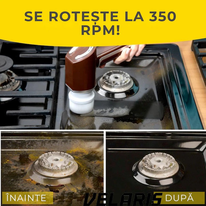Perie electrica de curatare, fara fir, 350 RPM, set cu 5 capete interschimbabile, pentru bucatarie si baie