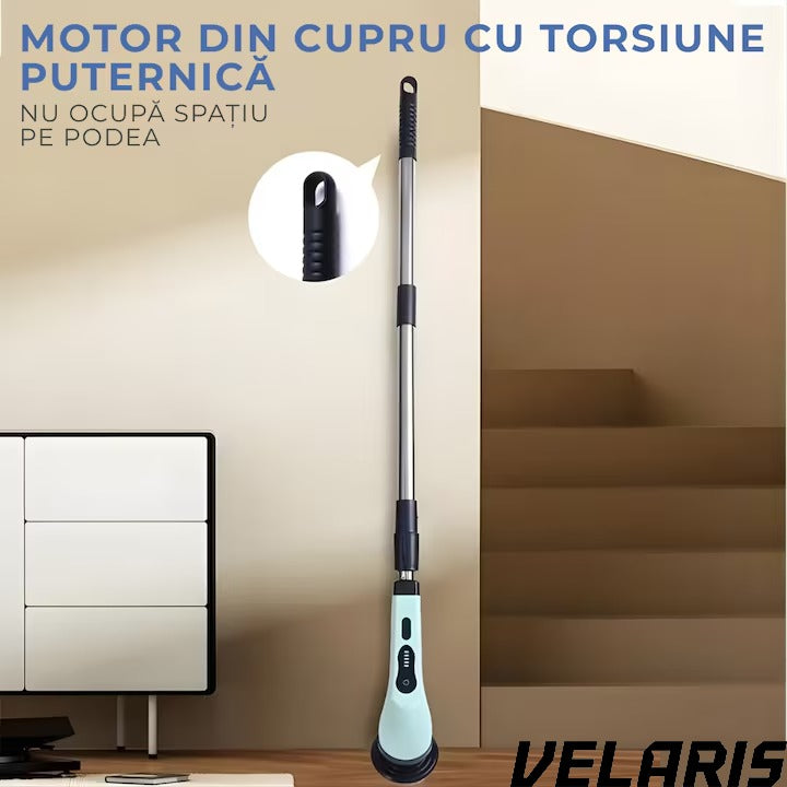 Perie electrica rotativa 9 in 1 cu 9 capete interschimbabile, 2 viteze reglabile, wireless, IPX7, maner extensibil, autonomie mare, LED