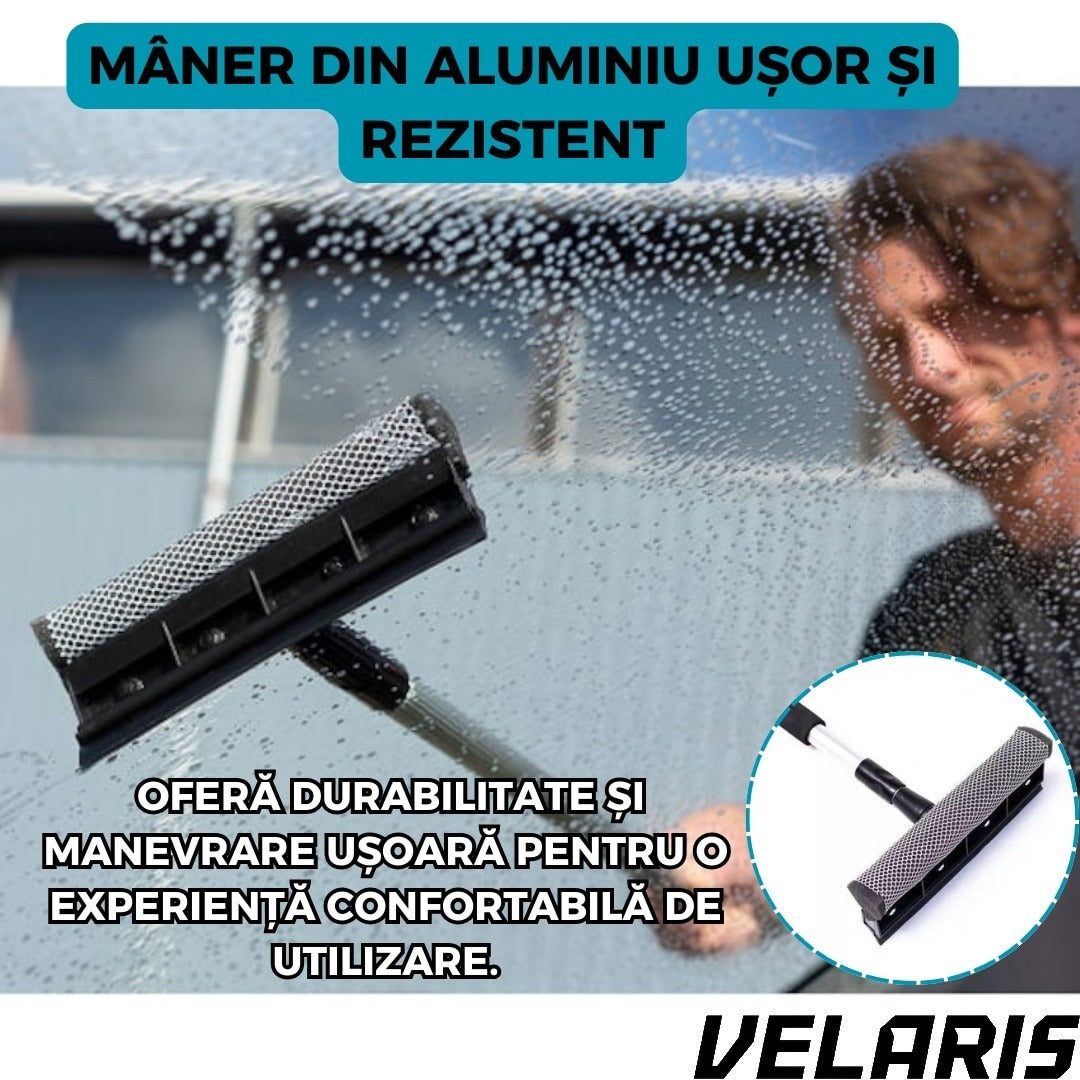 Perie pentru Spalat Geamuri cu Manere Extensibile Telescopice din Aluminiu, 120 cm, 2 in 1, Stergator pentru Geamuri