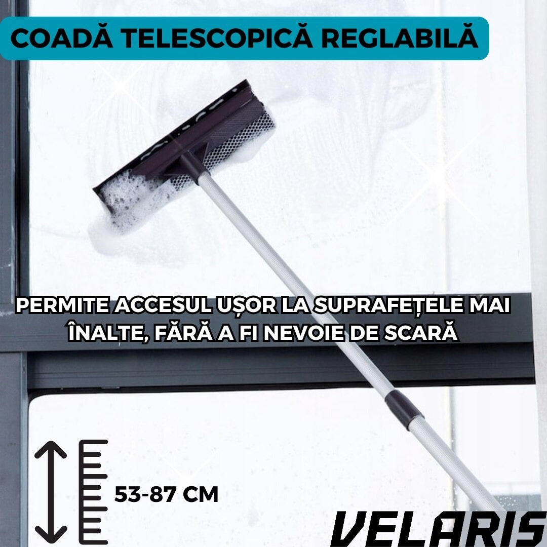Perie pentru Spalat Geamuri cu Manere Extensibile Telescopice din Aluminiu, 120 cm, 2 in 1, Stergator pentru Geamuri