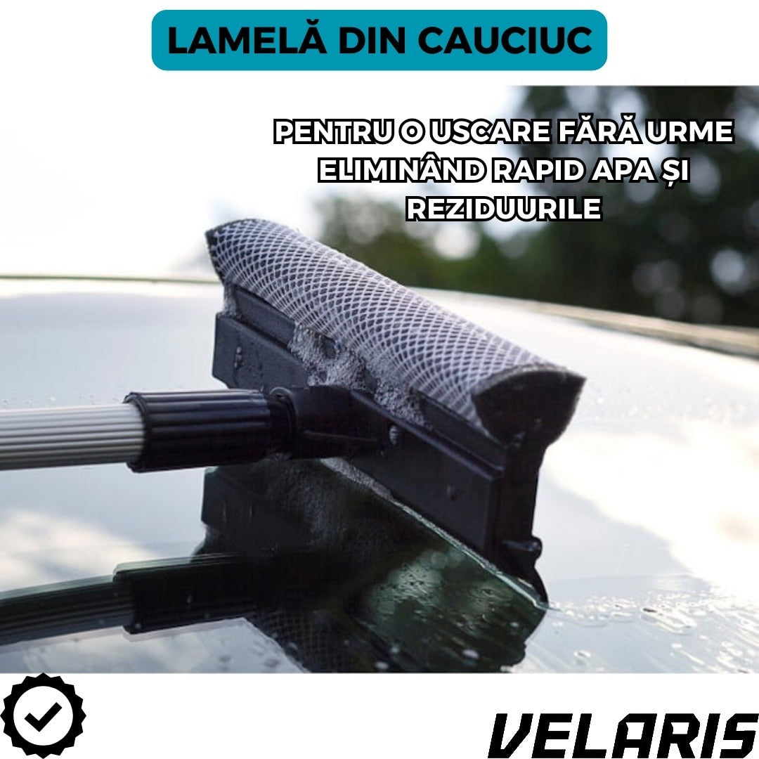 Perie pentru Spalat Geamuri cu Manere Extensibile Telescopice din Aluminiu, 120 cm, 2 in 1, Stergator pentru Geamuri