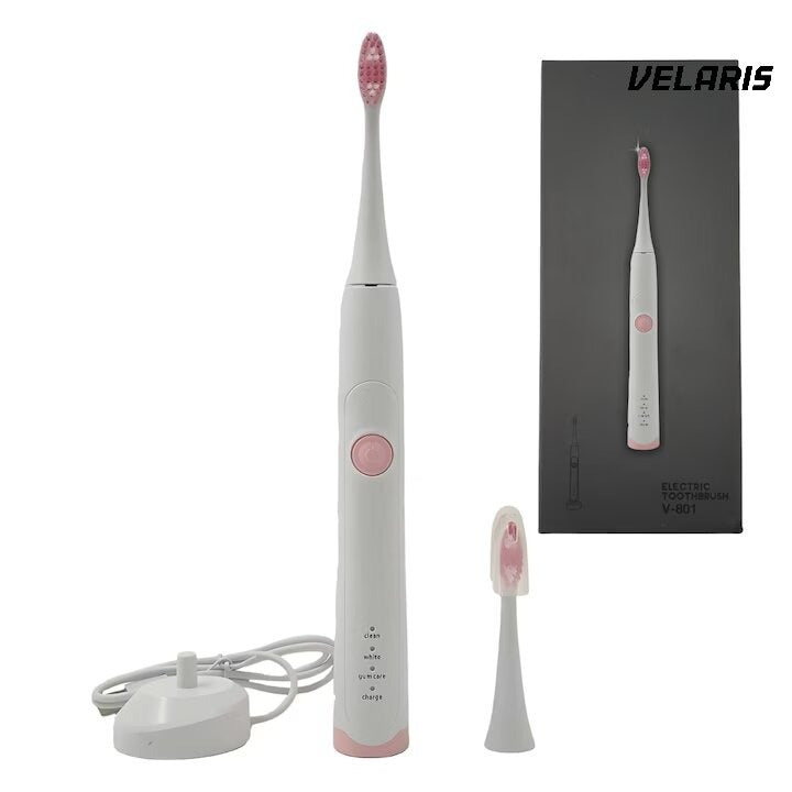 Periuta de dinti electrica V-801, 5 trepte viteza, 3 programe de curatare, albire, ingrijire medicala, functie memorare, autonomie 36h, rezistenta la apa IPX7, Alb/Roz
