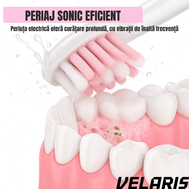 Periuta de dinti electrica V-801, 5 trepte viteza, 3 programe de curatare, albire, ingrijire medicala, functie memorare, autonomie 36h, rezistenta la apa IPX7, Alb/Roz