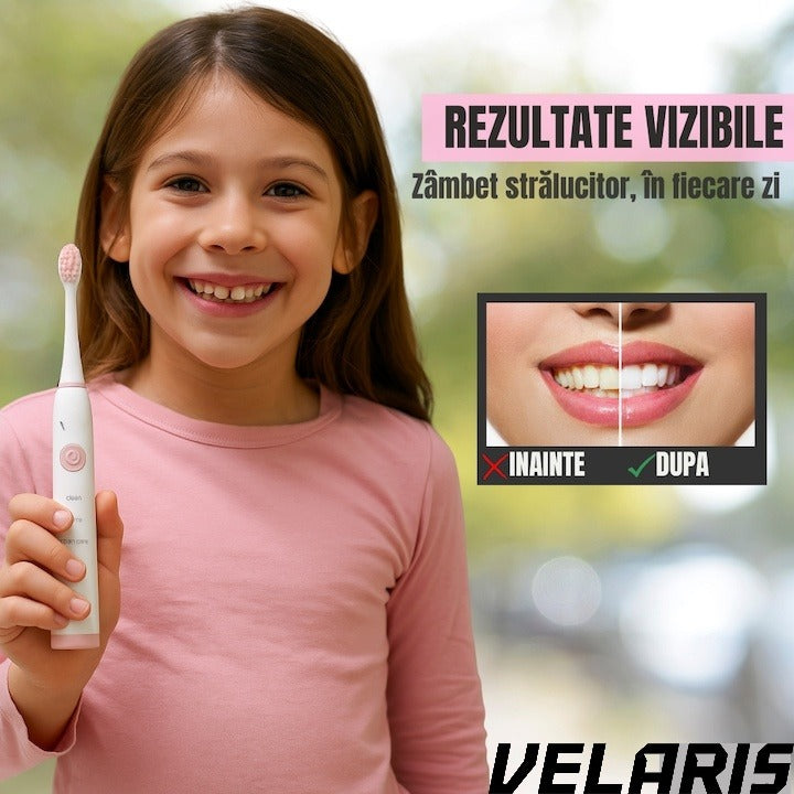 Periuta de dinti electrica V-801, 5 trepte viteza, 3 programe de curatare, albire, ingrijire medicala, functie memorare, autonomie 36h, rezistenta la apa IPX7, Alb/Roz