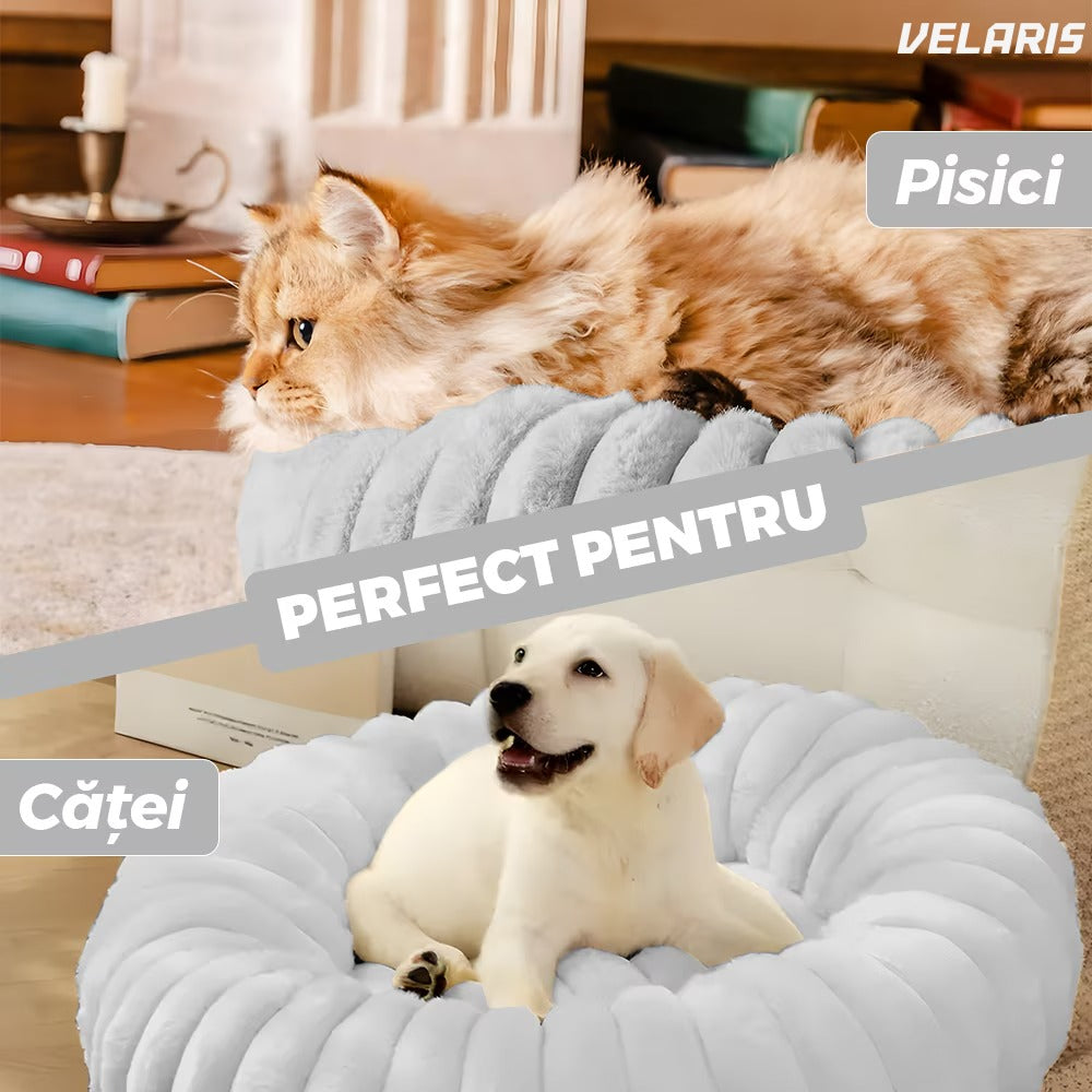 Pat pentru animale companie, 40 cm diametru, gri, baza antiderapanta