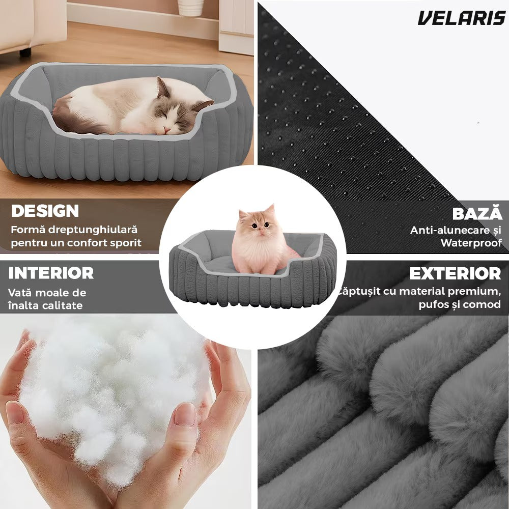 Pat pentru animale, pufos si moale, gri, marimea S