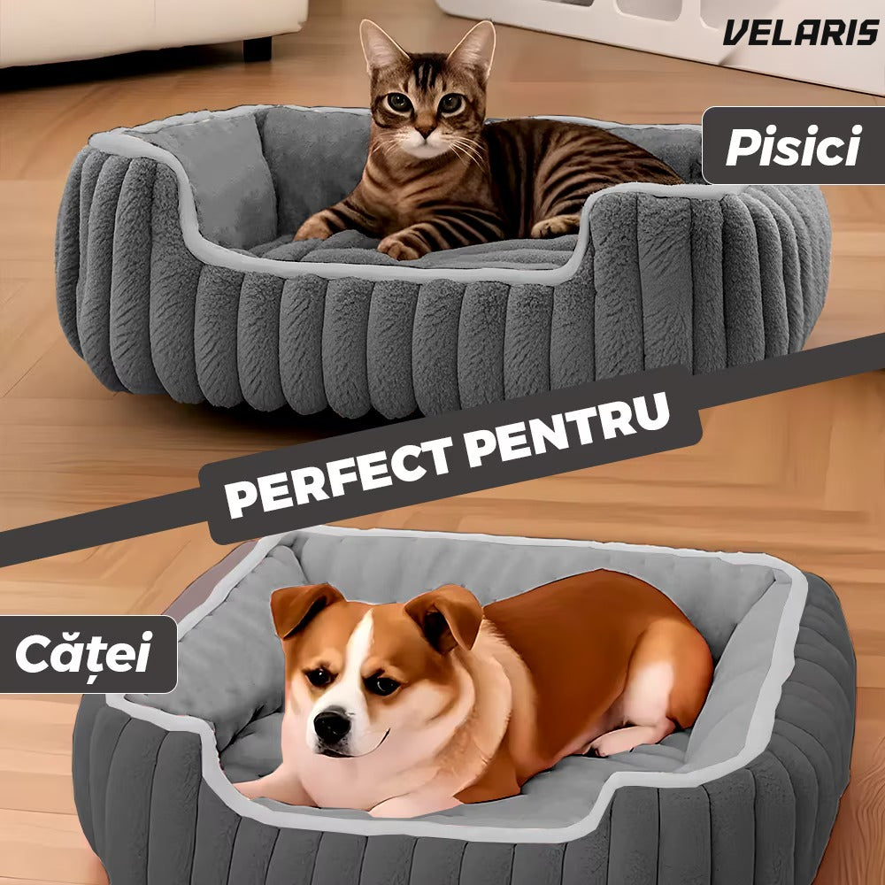 Pat pentru animale de companie, pluș gri, L
