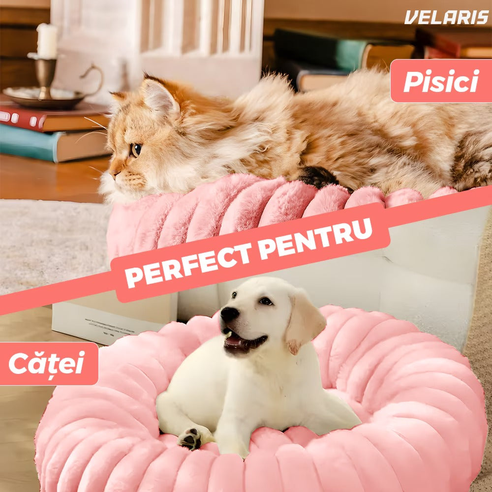 Pat pentru animale de companie, moale, roz, 40 cm diametru, baza antiderapanta