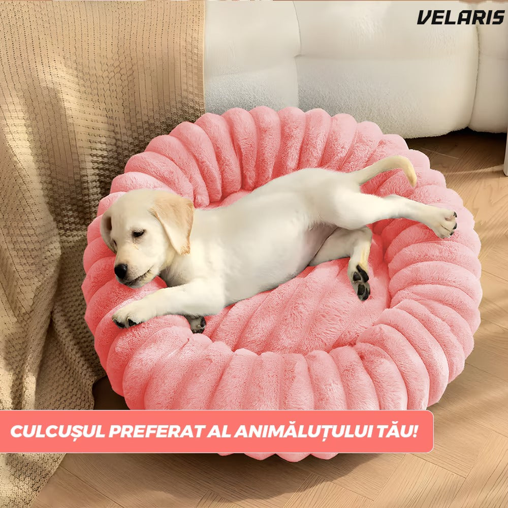 Pat pentru animale de companie, moale, roz, 40 cm diametru, baza antiderapanta