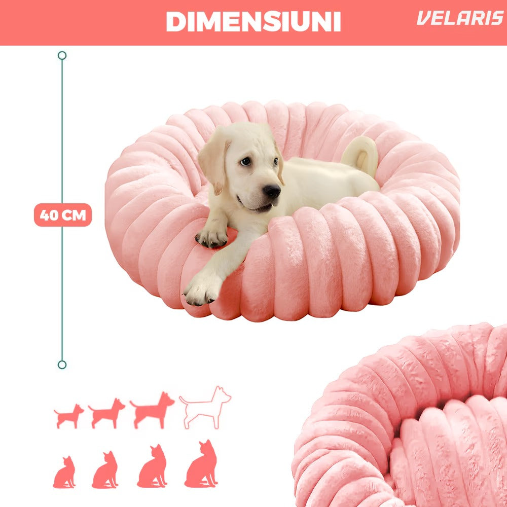 Pat pentru animale de companie, moale, roz, 40 cm diametru, baza antiderapanta
