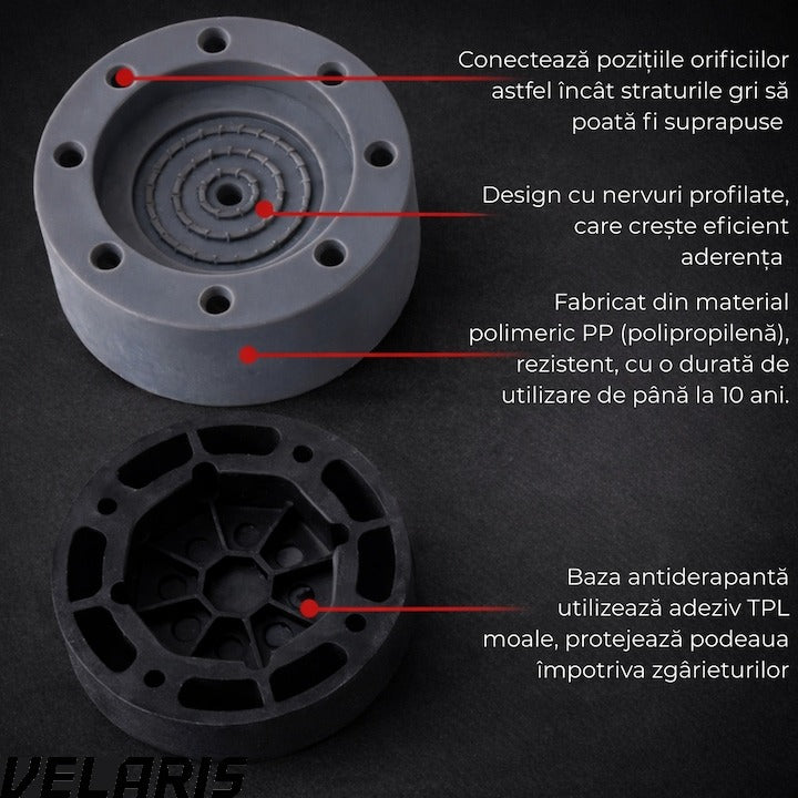 Picioare masina de spalat reglabile anti-vibratii reglabile pentru masini de spalat si vase, set 4 bucati, fonoabsorbante, antiderapante, 6, 5×3, 2 cm, gri