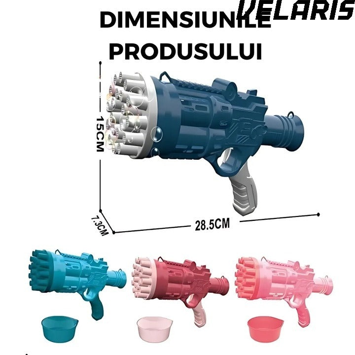 Pistol Bule 24 Gauri, Structura Rezistenta din ABS, Tambur Rotativ, Efect Turbo, Jucarie Interactiva pentru Copii si Distractie in Aer Liber, Albastru inchis
